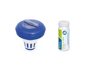 Bestway Flowclear - Juego de tiras de prueba 3 en 1 (incluye flotador dosificador, 16,5 cm de diámetro, agua de piscina limpia y cristalina)