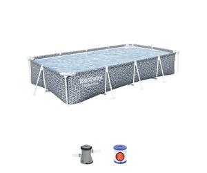 Bestway Kit Piscina Tubular elevada Steel Pro 366 x 201 x 66 cm, Rectangular, incluye depuradora de cartucho