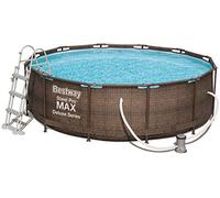 Bestway Power Steel Deluxe 366 x 100 cm, Piscina Redonda con Marco de Acero Estable en Juego Completo, ratán, Color Marrón