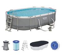 Bestway Power Steel Framepool - Kit Completo Ovalado con Bomba de Filtro, Escalera y Lona (488 x 305 x 107 cm)