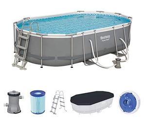 Bestway Power Steel Framepool - Kit Completo Ovalado con Bomba de Filtro, Escalera y Lona (488 x 305 x 107 cm)