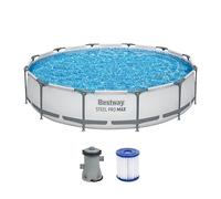 Bestway Steel Pro MAX Frame - Juego de Piscina con Bomba de Filtro (diámetro 366 x 76 cm), Color Gris Claro