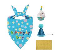 Bestwist Juego de bandana de cumpleaños para perros con juguete chirriante, kit de fiesta de 4 piezas que incluye sombrero y número de edad, divertidos regalos de cumpleaños para perros, se adapta a