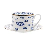 BESTYASH 1 Juego Taza de Café con Platillo de Cerámica con Diseño de Ojo Turco Resistente Gran Capacidad para Café Leche o Casa