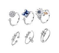 BESTYASH 12piezas Anillo Giratorio Para Alivio De Estrés Joyería Creativa Para Mujeres y Hombres Decoración De Dedo Diseño De Flores y Abejas