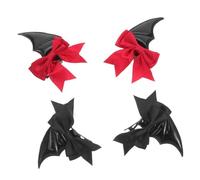 BESTYASH 2 Pares Pinzas para Pelo Murciélago y Lazo para Halloween Accesorios Cosplay Demonio Sujetadores Metálicos Firmes y Decorativos para Fiestas Espeluznantes Pack Negro y Rojo