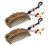 BESTYASH 2 Piezas Peines de Madera Antiguo Tallado a Mano Dientes Anchos de Madera Aromática y Loto Peine de Bolsillo para Mujer Cabello Rizado de Viaje Desenredante