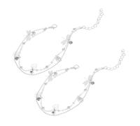 BESTYASH 2piezas Tobilleras Doble Capa Para Mujer Joyería De Playa Pulseras De Tobillo Ajustables Elegantes y Cómodas Accesorios De Verano Para Pies