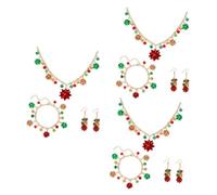BESTYASH 3juegos Conjunto De Joyería Navideña Para Mujeres y Niñas Pendientes De Campana Collar y Pulsera Diseño Floral Para Fiestas De Navidad