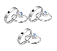 BESTYASH 3pares Anillo De Pareja Sol y Luna Anillos De Para Amantes Joyería Romántica Diseño De Estrellas Para Aniversarios y San Valentín