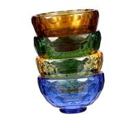 BESTYASH 4 Piezas Tazones de de Agua Budista de Cristal de Colores Amarillo Verde Azul y Marrón Tazones Compactos y Fáciles de Limpiar para Rituales Religiosos
