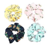 BESTYASH 4piezas Tocado De Tela Estampado De Flores Coletero Elástico Para Niña Para Coleta Incluye Cuerda Colores Mixtos Para Peinar El Pelo