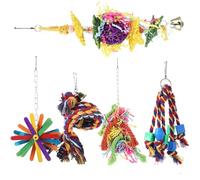 BESTYASH 5 Juguetes Masticables Colgantes para Pájaros, Loros y Periquitos, Madera Resistente a Mordeduras, Colores Vivos, Tamaño Adecuado para Jaulas, Entretenimiento y Búsqueda de Comida