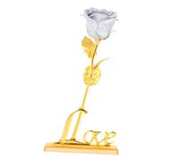 BESTYASH Adorno de Rosa Artificial Lámina de Oro y Base Love en Plata Decoración para San Valentín y Hogar Obsequio Romántico para Parejas y Aniversario Adorno del Alfabeto Amor