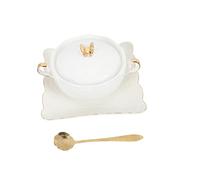 BESTYASH Bol Asas Dobles y Floral Resistente al Calor con Tapa para Postres y Frutas para Desayunos y Uso Doméstico o Restauración