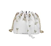 BESTYASH Bolso De Mano De De Cuerda De Encaje y Flores Para Mujer Bolso De Fiesta y Bombonera Blanco