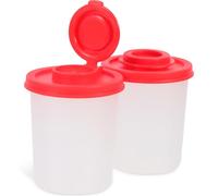 BESTYASH Botellas de Especias Transparentes Mini para Cocina y Barbacoa, Pimenteros y Saleros de Plástico Rojo Mediano, Set 2 Piezas para Condimentos Portátiles