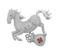 BESTYASH Broche Caballo con Diseño Zodiacal Pin de Pecho para Mujer con Motivo de Caballo y Bolsa de Dinero Adorno con Cristales para Bodas y Festivales Accesorio Animal Decorativo Plata
