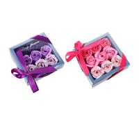 BESTYASH Caja de Obsequio 9 Rosas de Jabón Degradadas en Colores Morado y Rosa Ramo Decorativo en 2 Cajas para Obsequio San Valentín Cumpleaños y Decoración del Hogar