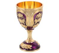 BESTYASH Cáliz Vintage de Metal Dorado Púrpura Tallo Alto Copa Decorativa Europea para Licor y Whisky Vaso Resistente para Hogar Bar Fiesta y Ritual Diseño Retro Elegante