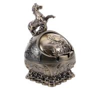 BESTYASH Cenicero Vintage de Escritorio y Exterior con Tapa a Prueba de Viento, Diseño de Bronce Envejecido con Forma de Caballo, Cenicero Elegante para Hogar, Oficina y Patio, sin Humo