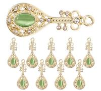 BESTYASH Colgantes de Joyería DIY Estilo Chino 10 Piezas, Adornos Decorativos de Aleación Piedra Ojo de Gato Verde, Accesorios para Pulseras y Collares Hechos a Mano, Decoraciones