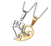 BESTYASH Collar Colgante Acero Inoxidable Diseño de Llave y Corazón Color Dorado 2 Piezas Accesorios Cuello Ideales para San Valentín y Ocasiones Obsequios
