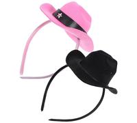 BESTYASH Diadema Mini Sombrero Vaquero Negro y Rosa Brillante 2 Piezas Accesorio Vintage para Fiestas Temáticas Carnaval y Cumpleaños Tocado Ligero y Cómodo para Eventos al Aire Libre