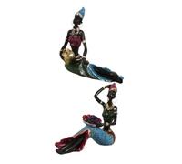 BESTYASH Estatua Africana de Mujer Escultura de Resina Decoración de Oficina Adornos Africanos Vintage 2 Piezas para Salas y Mesas