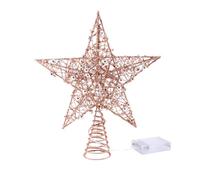BESTYASH Estrella Punta del Árbol de Navidad de Hierro con Purpurina Decoración Navideña de 5 Puntas Luz Integrada Tamaño 25X30 CM Color Oro Rosa para Ambiente Festivo Interior y
