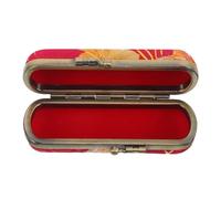 BESTYASH Estuche Portátil para Lápiz Labial con Espejo, Diseño Floral Tejido Dorado Estilo Palacio, Tamaño Pequeño, Color Rosa Fucsia, Organizador de Maquillaje para Bolso y Viaje