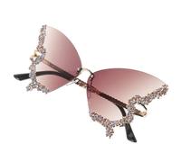 BESTYASH Gafas de Sol sin Montura para Mujer Diseño Grande Decoración de y Cristales Lentes Anti-Uv para Fiestas Playa y Uso Diario Color Café Estilo Retro y Moderno