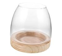 BESTYASH Hydroponic Glass Vase with Wood Base Stylish Water Propagation Station For Small Indoor Plants Wide Mouth Terrarium Pot For Home and Office Decor
