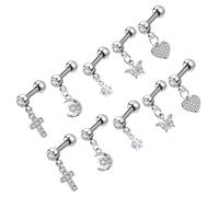 BESTYASH Juego de 10 Pendientes de Acero Inoxidable para Mujer Pendientes de Cartílago Minimalistas con Figuras de Cruz Media Luna Estrellas Mariposas y Corazones Joyas Seguras para