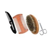 BESTYASH Kit De Cuidado De Barba 4 Piezas, Cepillo Suave Para Barba, Peine De Viaje Doble Cara De Madera, Tijeras Compactas, Para Hombres, Mantenimiento Diario y Estilo Portátil