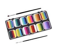 BESTYASH Kit de Pintura Facial Seguro y Fácil de Almacenar con 12 Colores en Polvo Pigmentado, Compartimentos Separados para Maquillaje Corporal en Deportes y Enseñanza