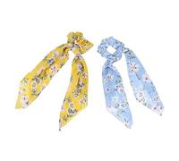 BESTYASH Lazos para Cabello Largo Estampado de Pañuelos 2 Piezas Tamaño Mediano, Coleteros Elásticos de Tela para Mujer y Niña, Accesorios de Moda para Uso Diario y Fiesta