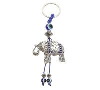 BESTYASH Llavero con forma de elefante, llavero con mosquetón, revestimiento de pared, acolchado, idea de regalo, llavero con ojos azules, plateado, plata, medium