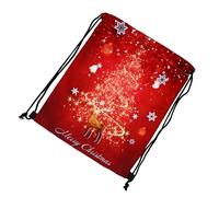 BESTYASH Mochila Cordón para Navidad 3d, Mochila de Cuerdas Roja de Poliéster, Portátil Gran Capacidad, para Navidad y Año, Estampado de Alce