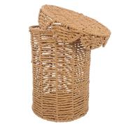 BESTYASH Papelera Tejida de Cuerda de Papel Caqui, Redonda, con Tapa | Acabado Trenzado Artesanal, Estilo Nórdico Rústico, para Dormitorio y Despacho, Fácil de Mover