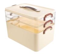 BESTYASH Pastillero de Viaje de Plástico Crema, Caja Organizadora de Medicamentos de Gran Capacidad con 3 Capas y Asa Portátil, Botiquín Multicapa Resistente Humedad para Hogar, Oficina