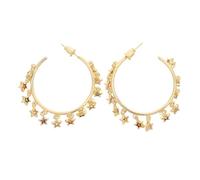 BESTYASH Pendientes de Aro Abiertos de Estrella de Cinco Puntas Delicados Pendientes Redondos Llamativos Circonitas Brillantes Multicolores para Mujer de Cóctel