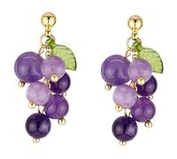 BESTYASH Pendientes de Uva Pequeños y Bonitos de Resina Morada, Pendientes de Mujer Aguja de Plata 925, Joyería Casual para Niñas y Adolescentes, Accesorios Delicados y Resistentes