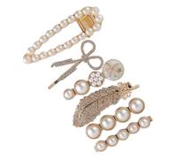 BESTYASH Pinzas de Cabello con Perlas y Plumas Doradas, Set de 6 Piezas de Aleación Creativa y Superficie Lisa para Uso Diario y Ocasiones de Peinado
