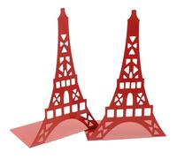 BESTYASH Sujetalibros de Metal Rojo Forma de Torre 2 Piezas, Organizador de Libros para Estantería Almohadillas Antideslizantes, Soporte para Libros Reutilizable y Decorativo para Oficina