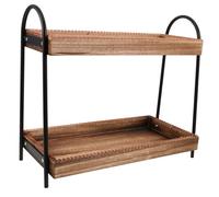 BESTYASH Wooden Vanity Tray Organizer Bathroom and Kitchen Countertop Shelf Rack For Skincare Cosmetics Spice Storage Natural Wood Finish