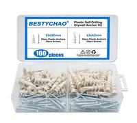BESTYCHAO Anclajes de plástico para paneles de yeso, 100 unidades, 2 tamaños, autoperforantes, anclajes de pared huecos con kit surtido de tornillos, color blanco