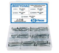BESTYCHAO Juego de 52 tornillos de anclaje de pared hueca de acero chapado en zinc resistente, accionamiento hueco Molly Bolt para paneles de yeso M4 M5 M6 kit surtido