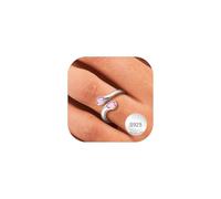 Bestyle Anillo Abierto Ajustable Plata 925 Mujer Anillo Gota Plata Anillo Piedra Nacimiento Turmalina Rosa Octubre