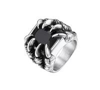 Bestyle Anillo Acero Inoxidable Anillo Onix Negro Anillo Sello Hombre Anillo Garra Dragon Plateado Tamaño 19.75